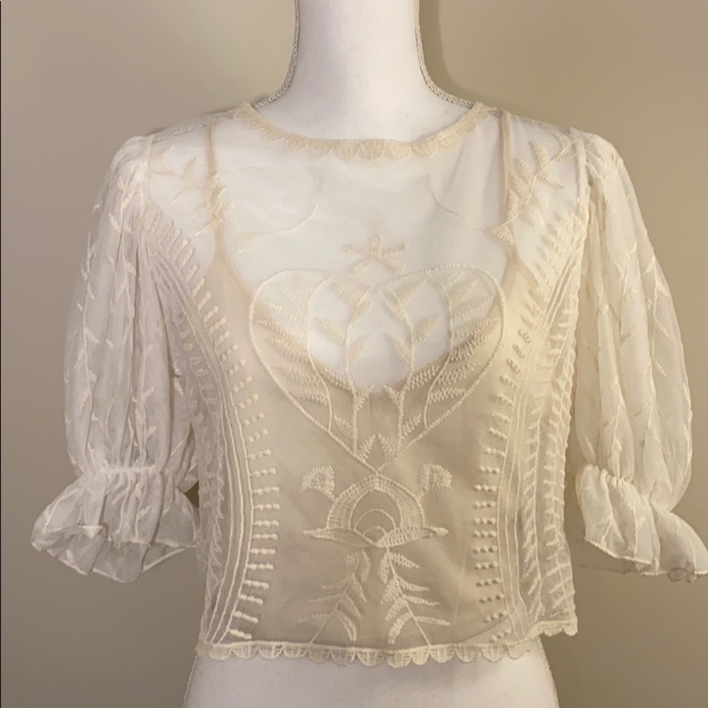 Lace Puff Sleeves Top